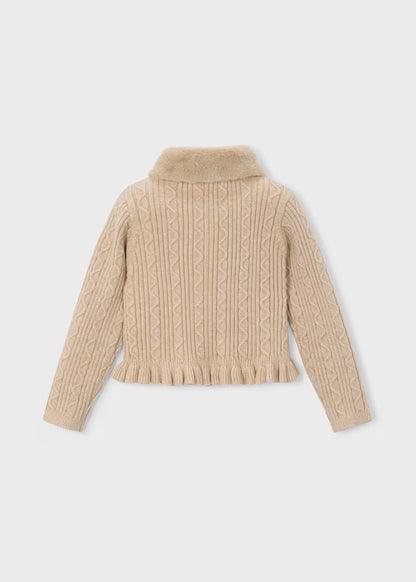 Mayoral Milk Faux Fur Collar Cardigan - Beige