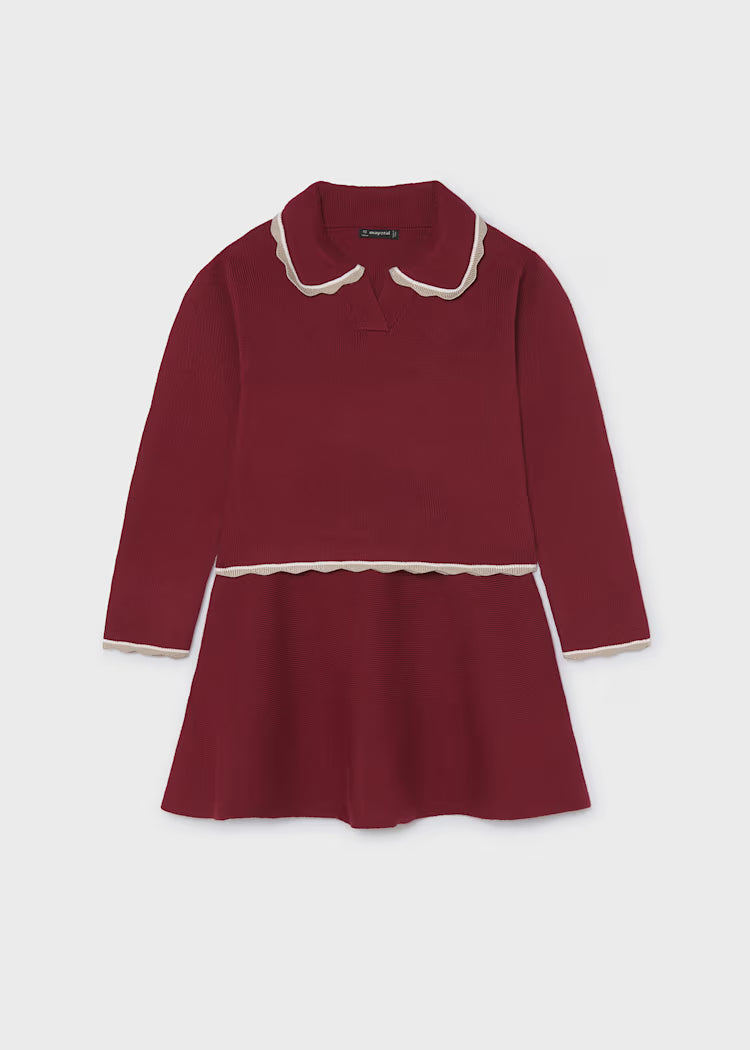 Mayoral Maroon Tricot Skirt Set w/ Scalloped Trim