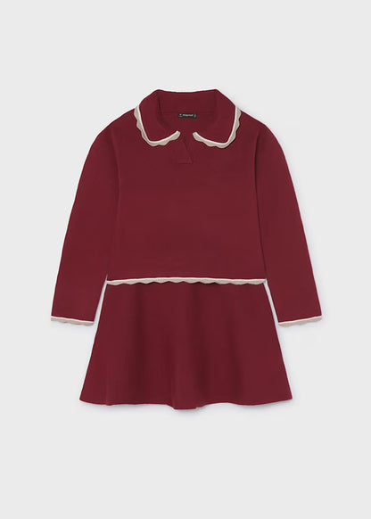 Mayoral Maroon Tricot Skirt Set w/ Scalloped Trim