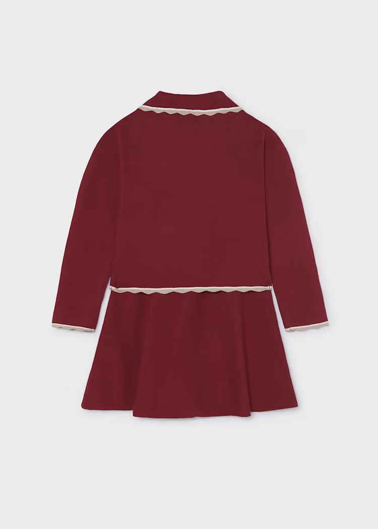 Mayoral Maroon Tricot Skirt Set w/ Scalloped Trim