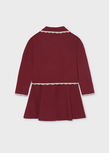 Mayoral Maroon Tricot Skirt Set w/ Scalloped Trim