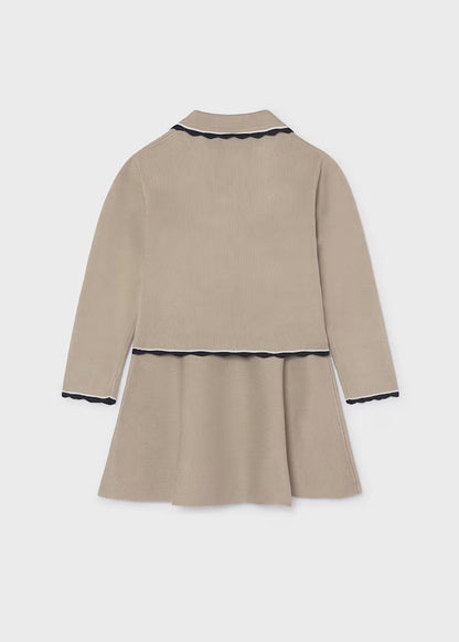 Mayoral Cream Tricot Skirt Set - Beige - Scalloped navy trim