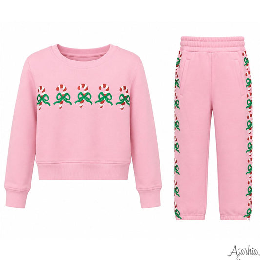 Azarhia Glitter Candy Cane Jogger Set-Pink