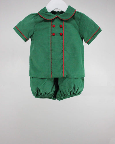 Baby Blessings Green Michael Bloomer Set w/ Red Piping
