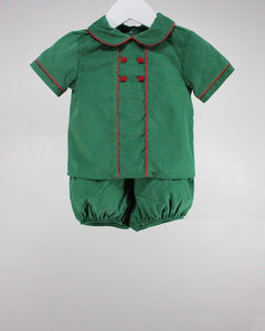 Baby Blessings Green Michael Bloomer Set w/ Red Piping