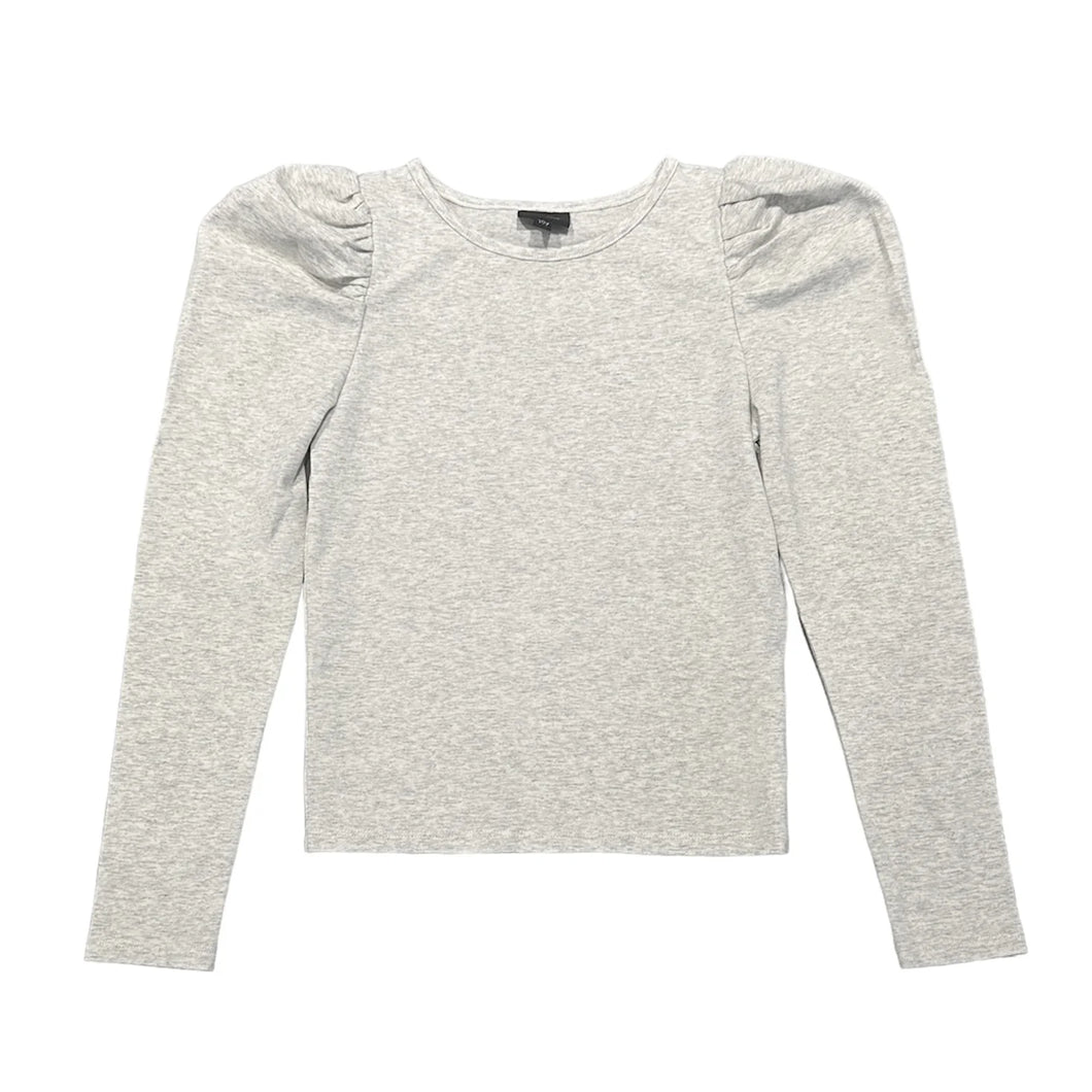 Little Olin Grey Puff Sleeve Cotton Top