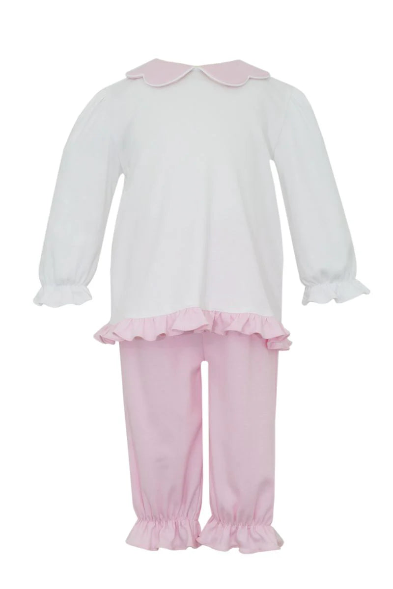 Petit Bebe Pink Knit Pant Set w/ Scalloped Collar