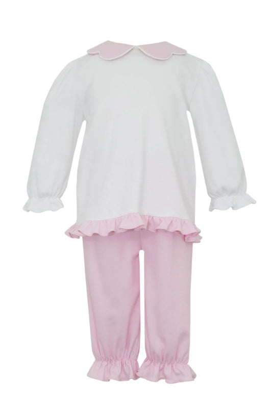 Petit Bebe Pink Knit Pant Set w/ Scalloped Collar