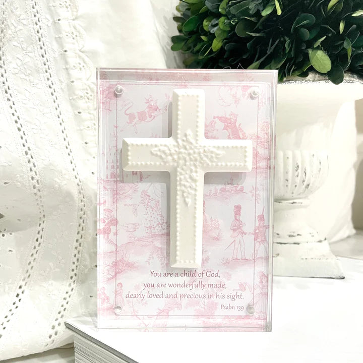 Susan Lange Pink Toile Nursery Cross