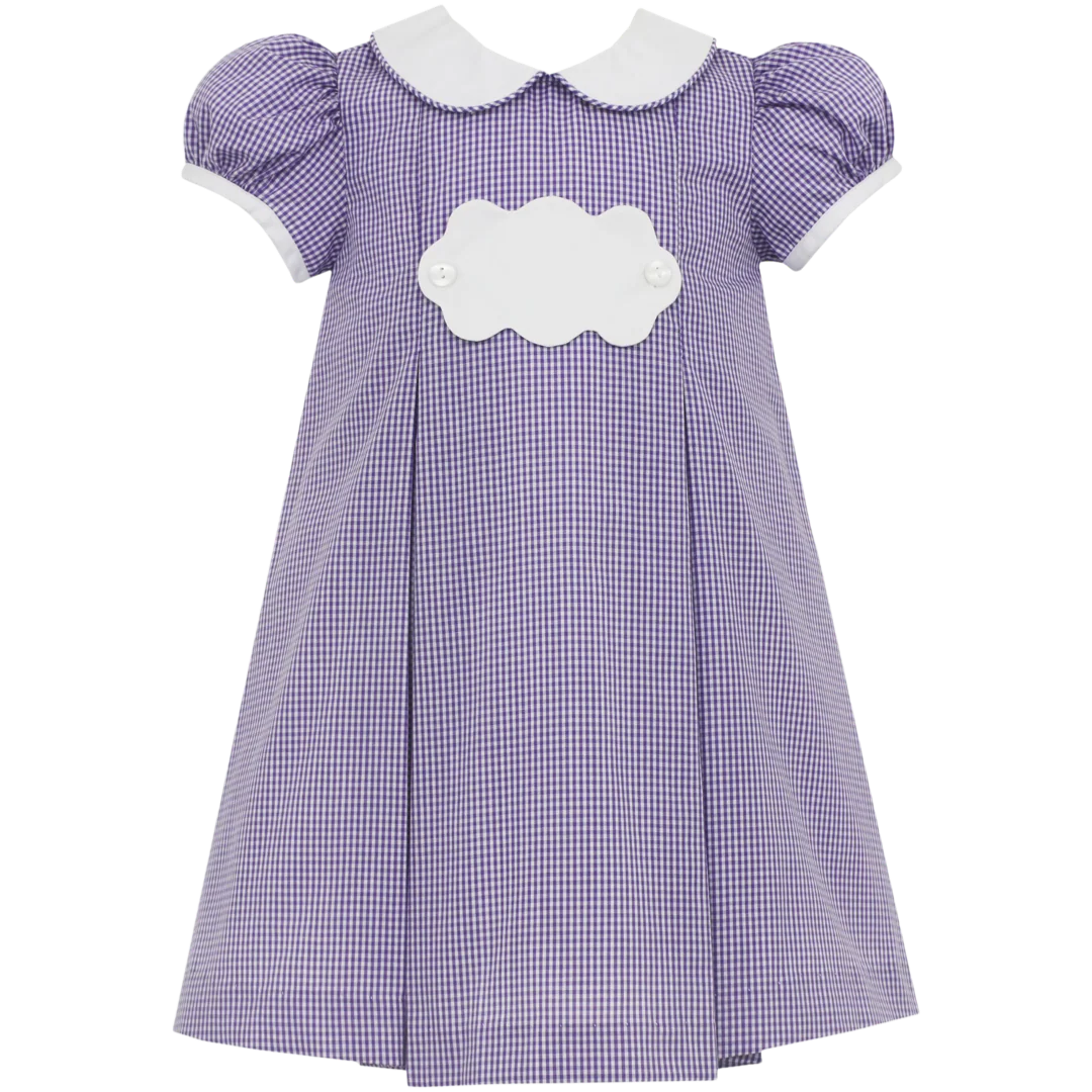 Petit Bebe Purple Gingham Float Dress w/ Scalloped White Tab