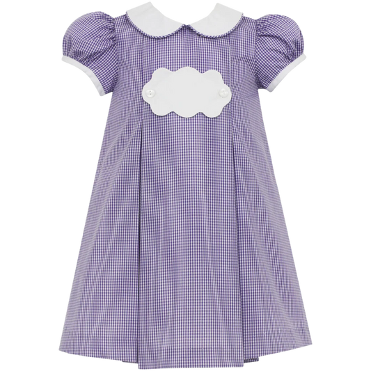 Petit Bebe Purple Gingham Float Dress w/ Scalloped White Tab