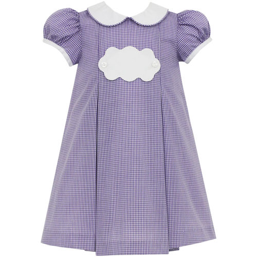 Petit Bebe Purple Gingham Float Dress w/ Scalloped White Tab