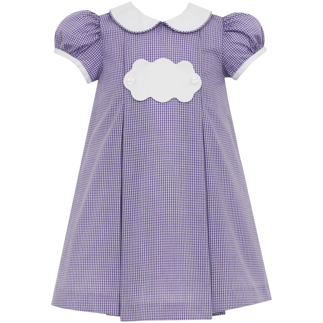 Petit Bebe Purple Gingham Float Dress w/ Scalloped White Tab