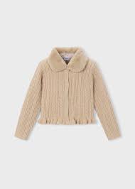 Mayoral Milk Faux Fur Collar Cardigan - Beige