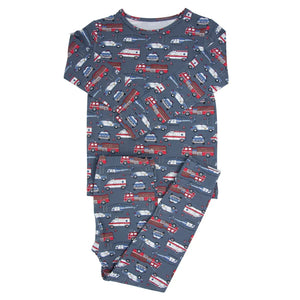 Sweet Bamboo Rescue Vehicles PJ Set-Grey