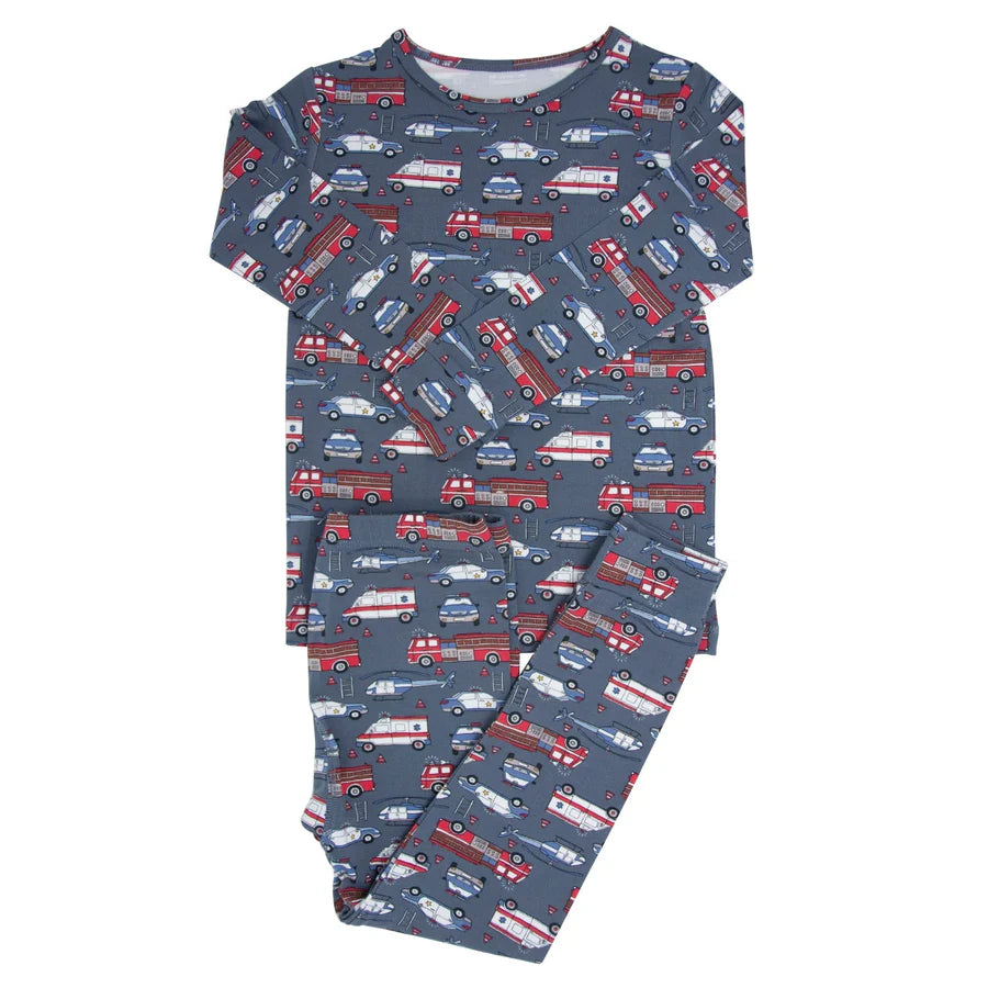 Sweet Bamboo Rescue Vehicles PJ Set-Grey
