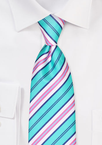 Repp Tie in Green and Pink
