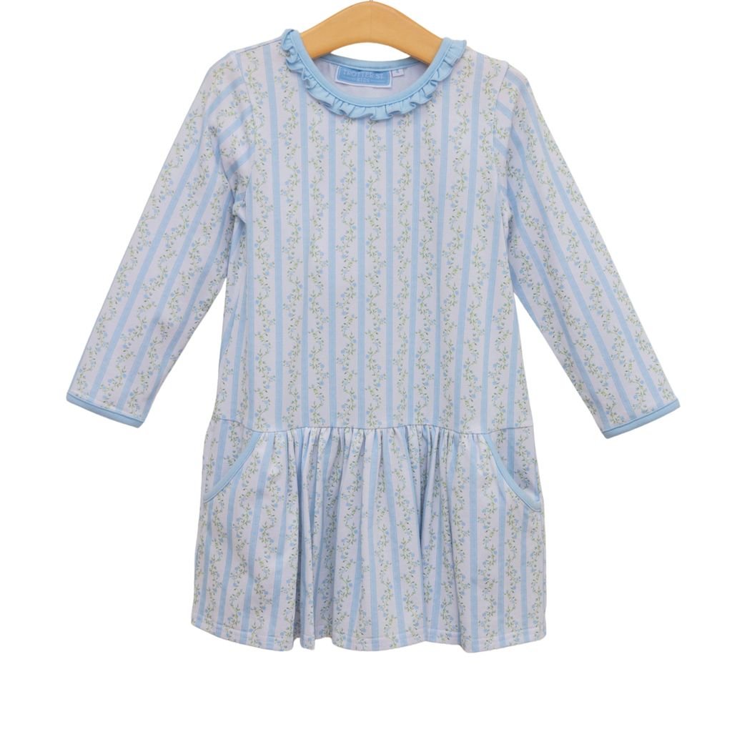 Trotter Street Vineyard Blooms Drop Waist Dress-Lt. Blue