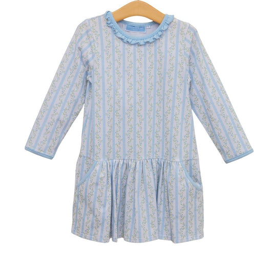 Trotter Street Vineyard Blooms Drop Waist Dress-Lt. Blue