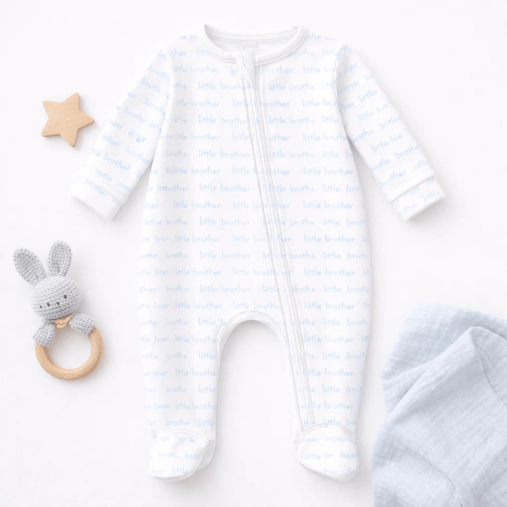 MB Little Brother Print Zip Footie-Lt. Blue