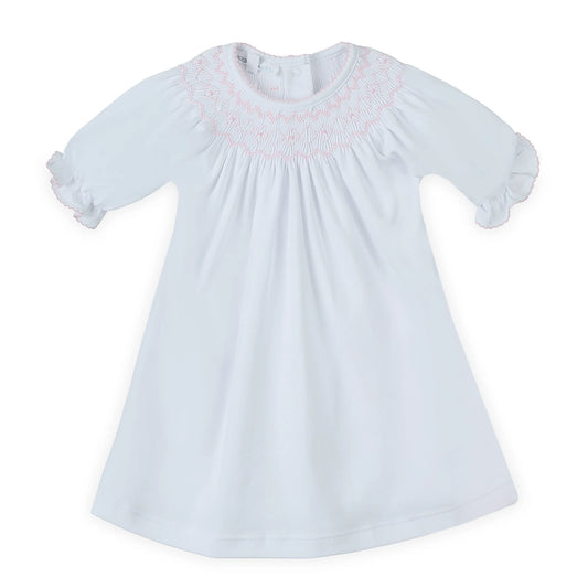 MB Lizzie's Classic Bishop S/S Dress-White/Pink