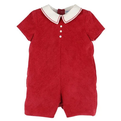 Luli & Me Cord Stitches Collar Romper-Red