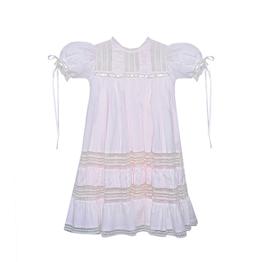 P & R Mary Claire Pink/Ecru Lace Yoke Dress