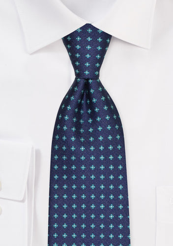 Matte Denim Blue Tie w/Green Flowers
