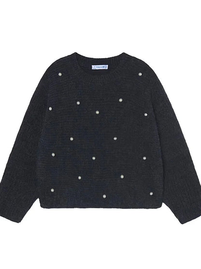 Mayoral Girls Navy Pearl Knit Sweater and Skirt Set