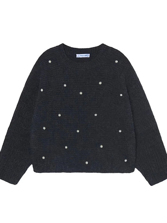 Mayoral Girls Navy Pearl Knit Sweater and Skirt Set