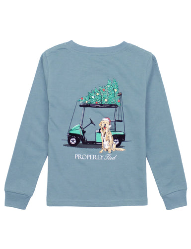 Properly Tied Santa's Caddy L/S Shirt-Steel Blue