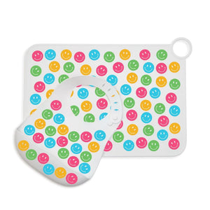 Happy Printed Silicone Placemat and Bib Set