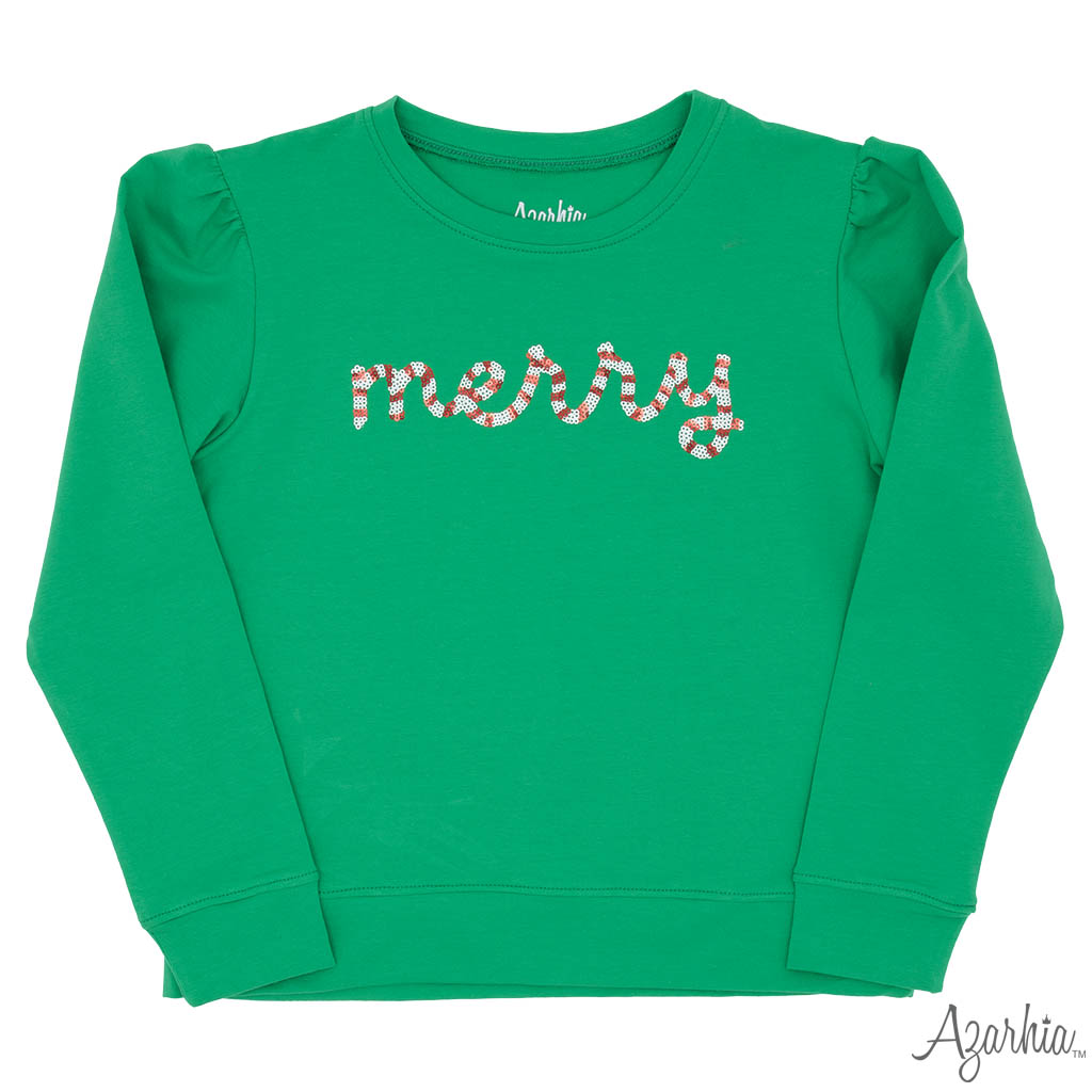 Azarhia Sequin Merry Green Holly L/S Shirt