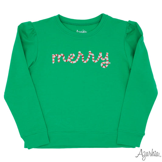 Azarhia Sequin Merry Green Holly L/S Shirt