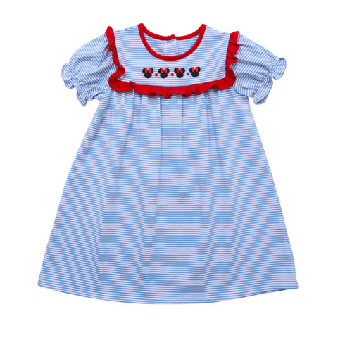 Itsy Bitsy Mouse S/S Dress-Blue/White Stripe