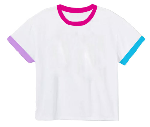 Azarhia Ringer Boxy T Shirt-Turq/Hot Pink/Lav