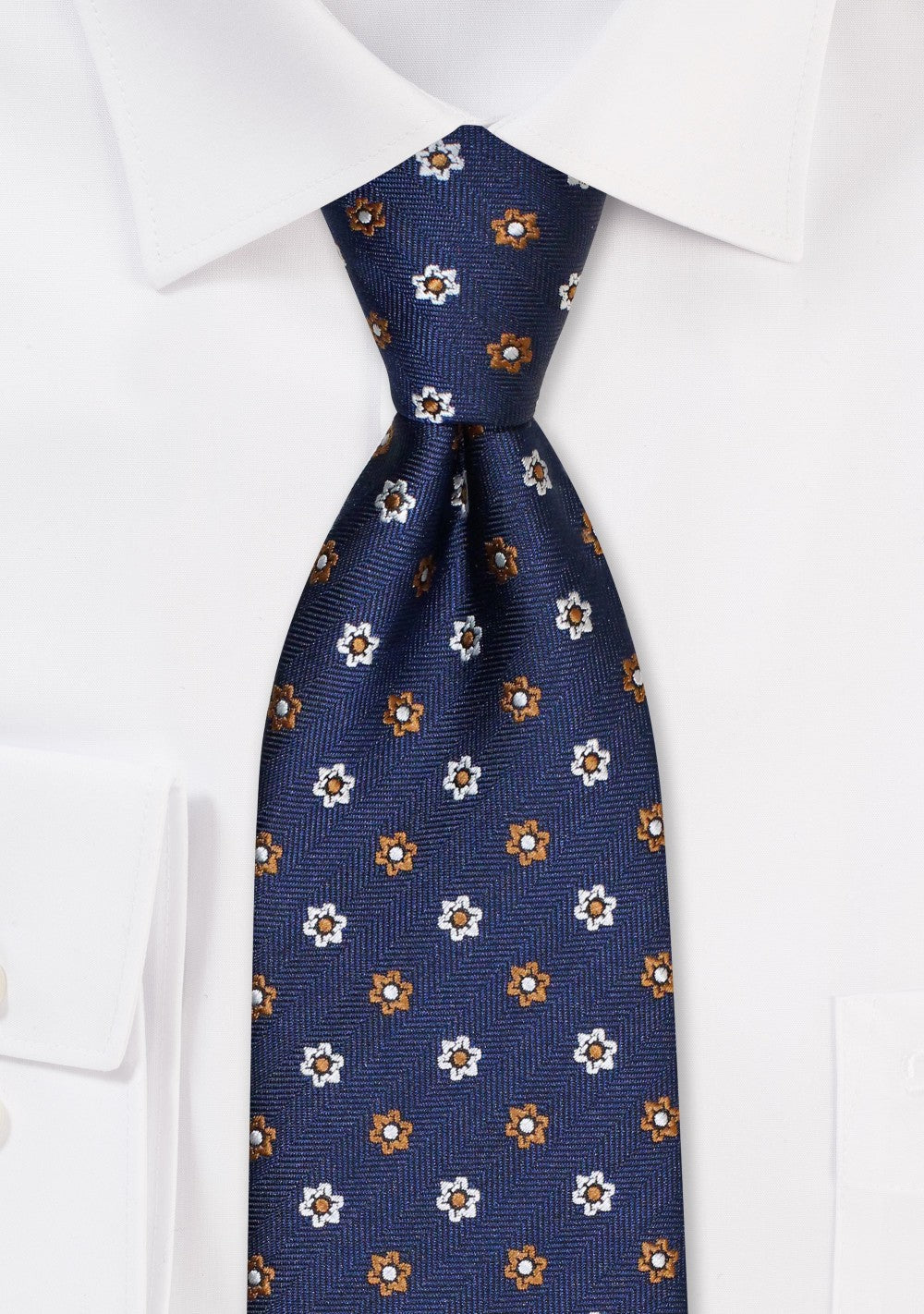 Navy, Copper and White Floral Tie