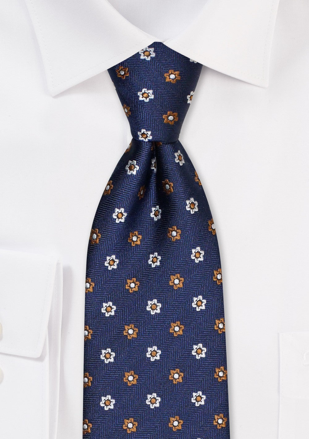 Navy, Copper and White Floral Tie