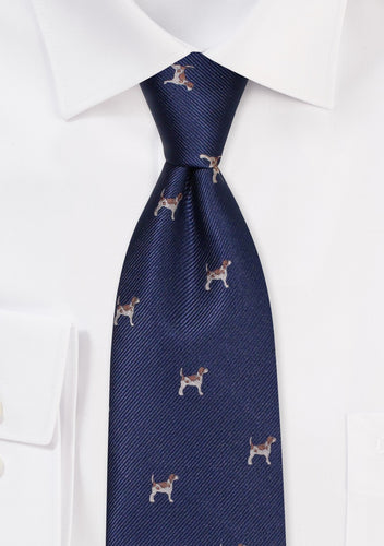 Navy Tie w/ Embroidered Dogs
