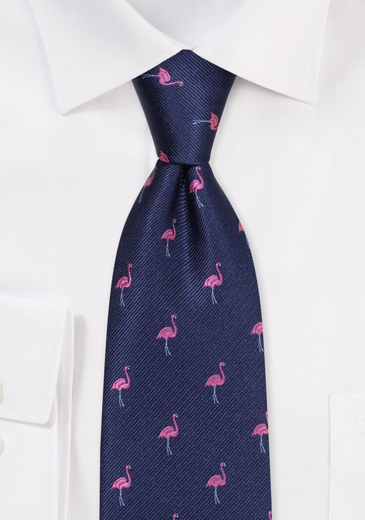 Navy Tie w/ Pink Flamingos