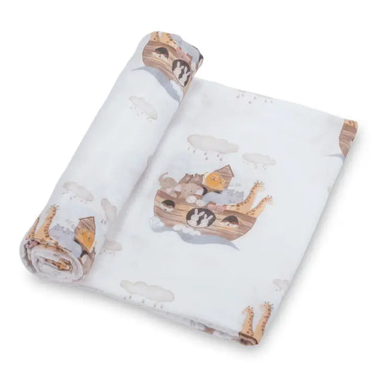 Lolly Banks Noah's Ark Muslin Swaddle Blanket