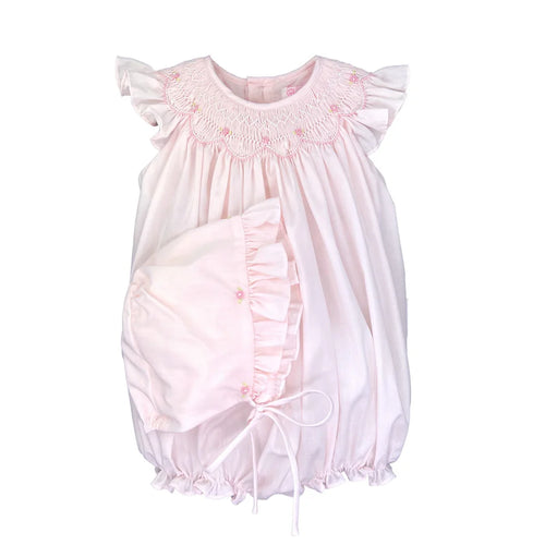 Petit Ami Smocked Bubble w/ Hat-Pink