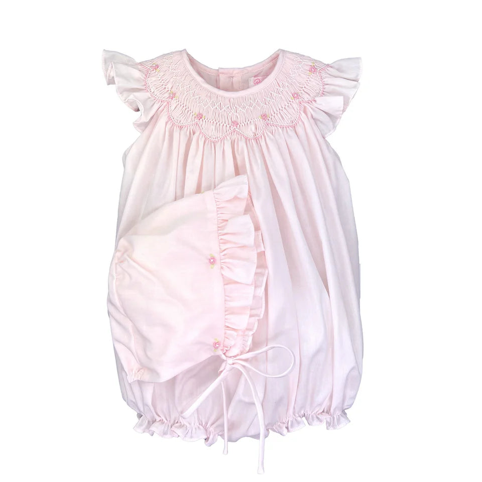Petit Ami Smocked Bubble w/ Hat-Pink