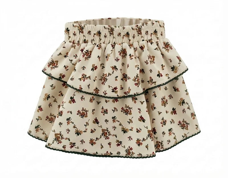 Pleat Parker Skort-Cream Vintage Floral