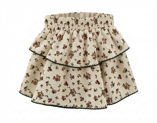 Pleat Parker Skort-Cream Vintage Floral