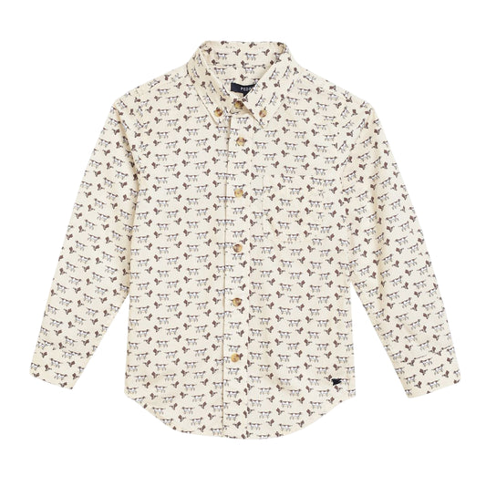 Pedal Dog Print Button Down Shirt-Wheat