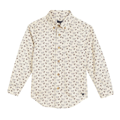 Pedal Dog Print Button Down Shirt-Wheat