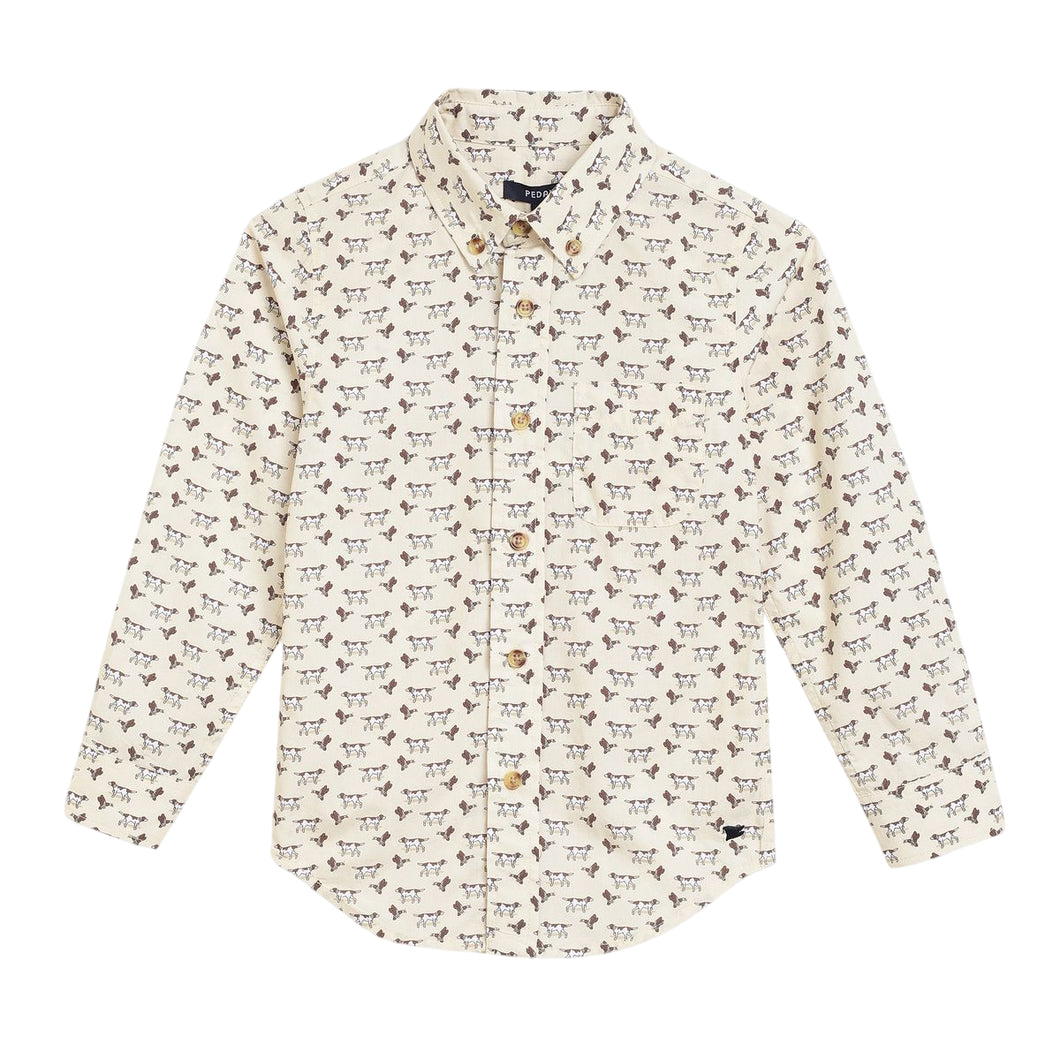 Pedal Dog Print Button Down Shirt-Wheat