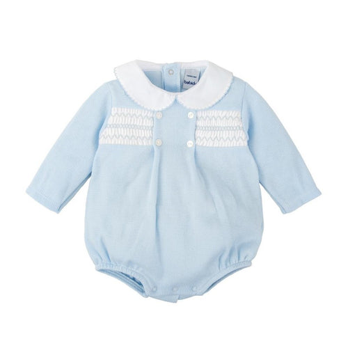 Babidu Blue Pique Smocked Bubble/Buttons