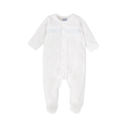 Babidu White Footie w/Blue Smocking